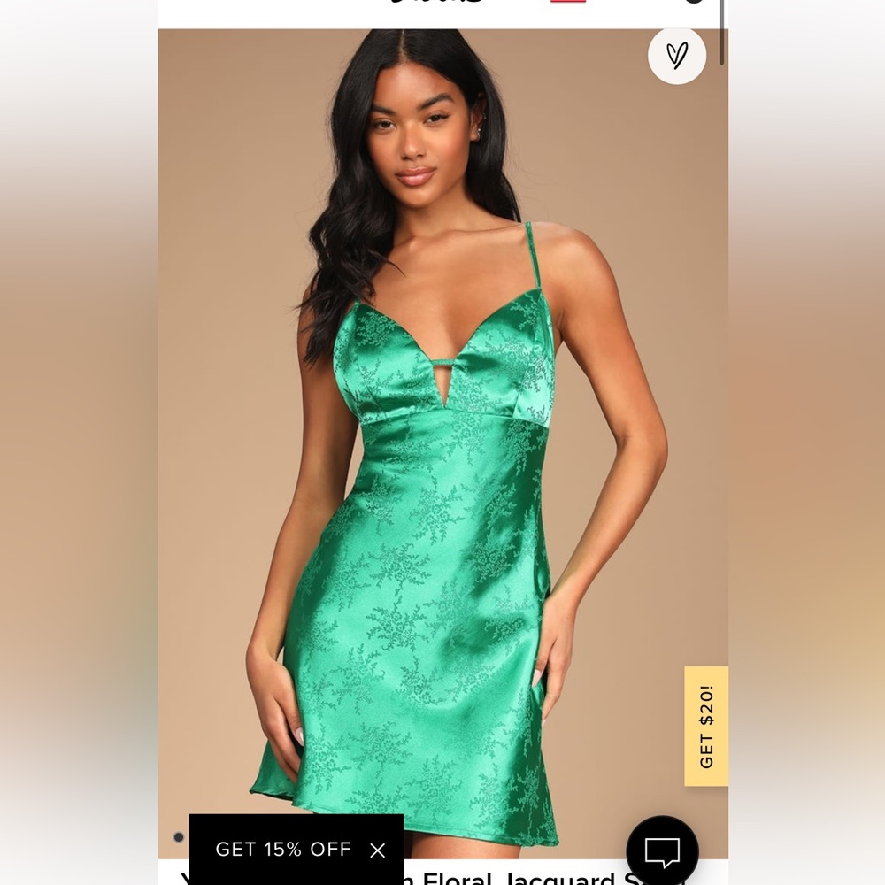 NWT Lulus You're Mine Green Floral Jacquard Satin Lace-Up Mini Dress size S